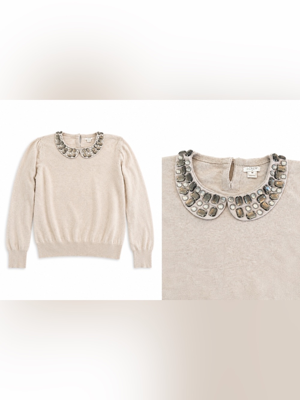 J. Crew Jeweled Peter Pan Collar Beige Sweater